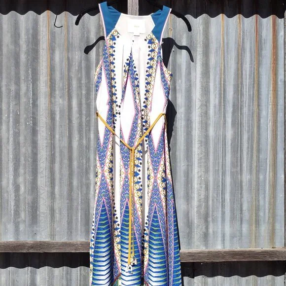 Anthropologie Maeve Pakpao Maxi Dress Boho Geo Bold Feminine Chic Flowy Size 0 - Picture 9 of 14